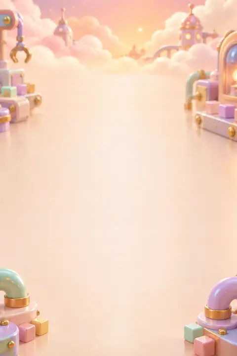 Pastel candy workshop backdrop with pipes and cubes