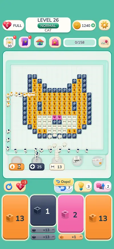 Robot crews carrying cubes out of the cat mosaic
